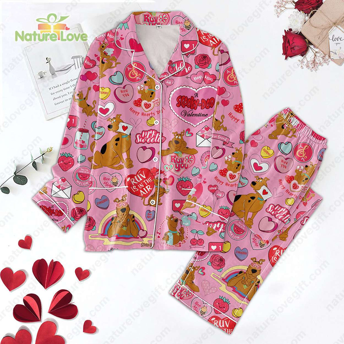 Scooby Doo Valentine Day Happy Hearts Day Pink Pajamas Set
