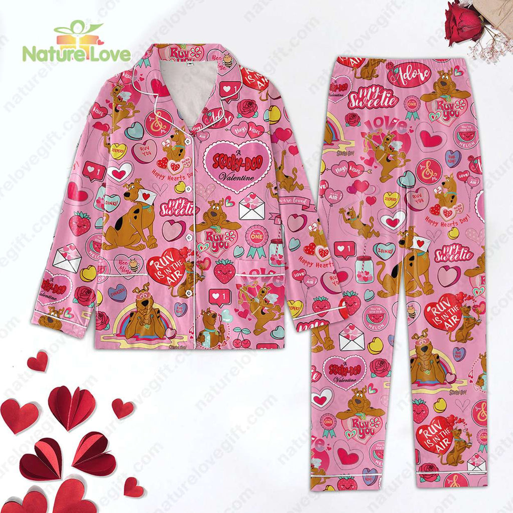 Scooby Doo Valentine Day Happy Hearts Day Pink Pajamas Set