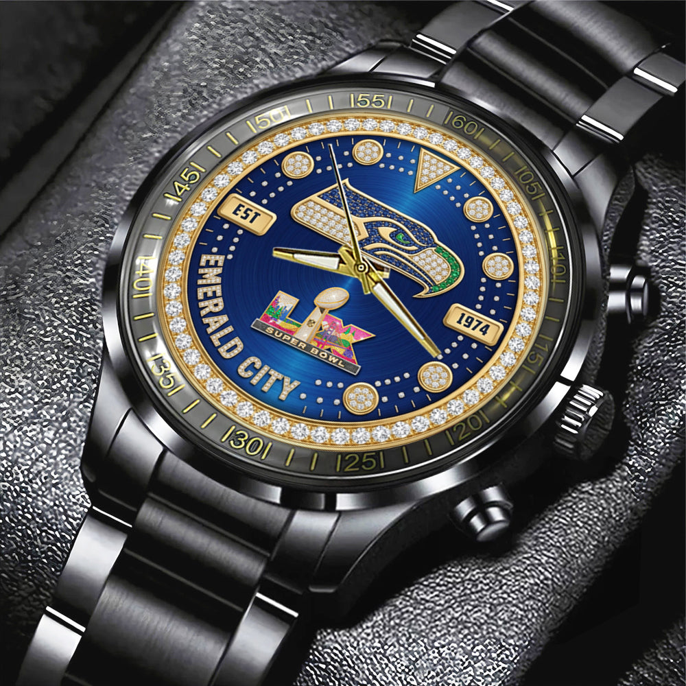 Seattle Seahawks 2025 Super Bowl LX Champions Black Stainless Steel Watch - GNE5945
