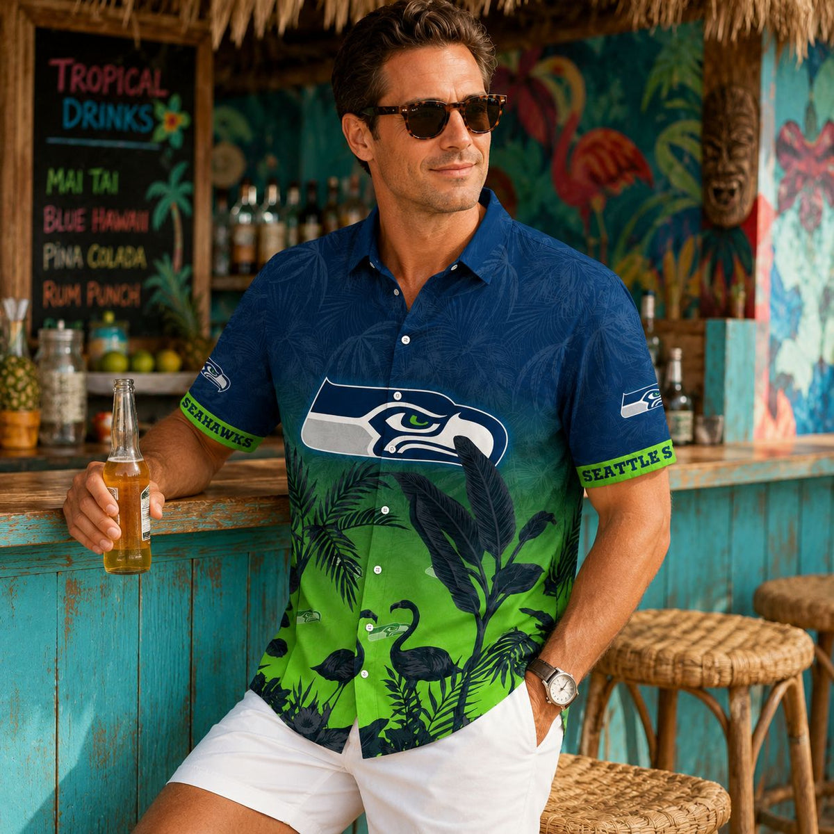 Emerald Marsh Flamingo Retreat Seattle Seahawks Shirt