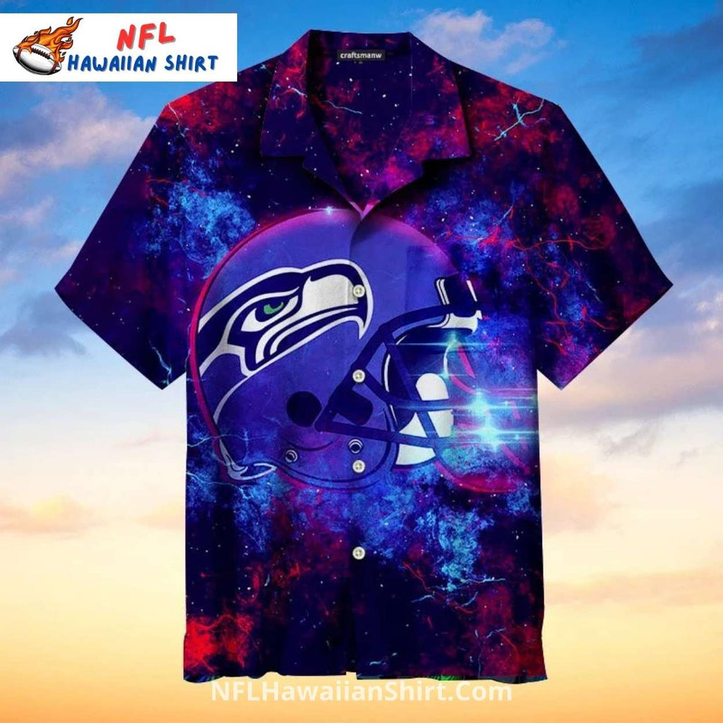 Seahawks Hawaiian Shirt Cosmic Helmet Fire Effect