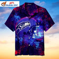 Seahawks Hawaiian Shirt Cosmic Helmet Fire Effect