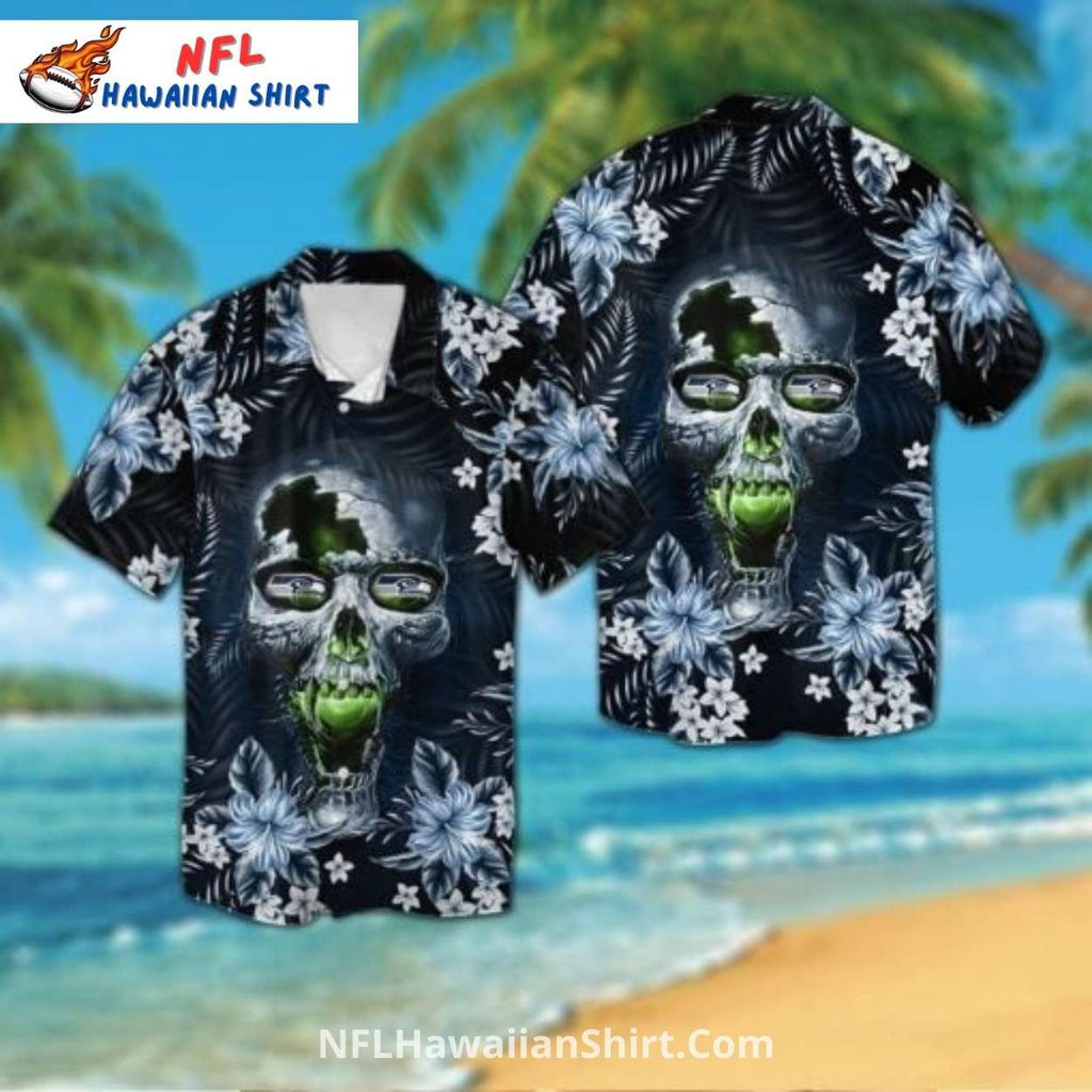 Seahawks Hawaiian Shirt Dark Skull And Floral Pattern
