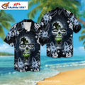 Seahawks Hawaiian Shirt Dark Skull And Floral Pattern