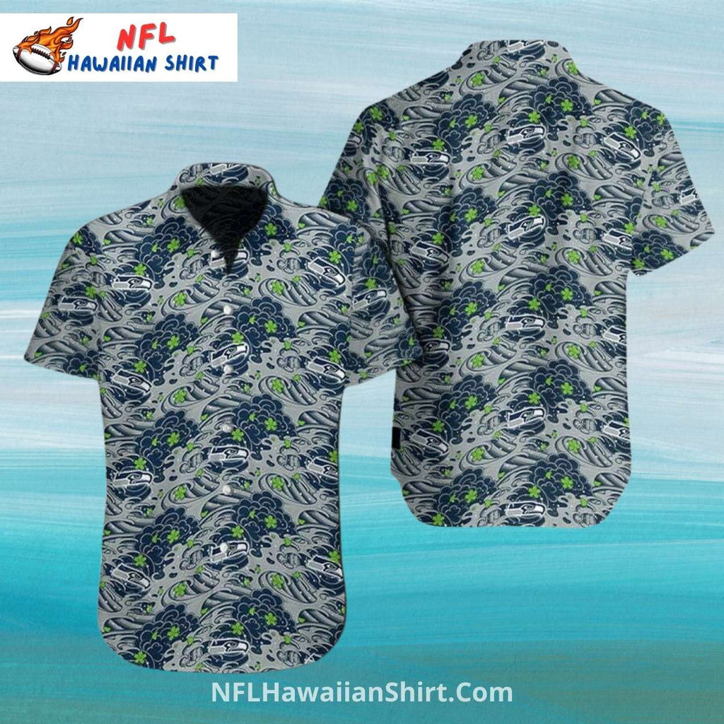 Seahawks Hawaiian Shirt Grey Wave And Football Design