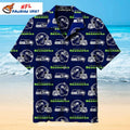 Seahawks Hawaiian Shirt Navy Blue Helmet Pattern