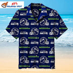 Seahawks Hawaiian Shirt Navy Blue Helmet Pattern