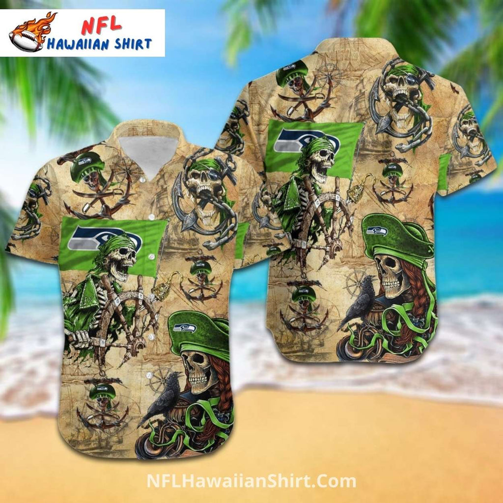 Seahawks Hawaiian Shirt Pirate Skull Vintage Map Style
