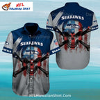 Seahawks Hawaiian Shirt Skull And Flag Grunge Design