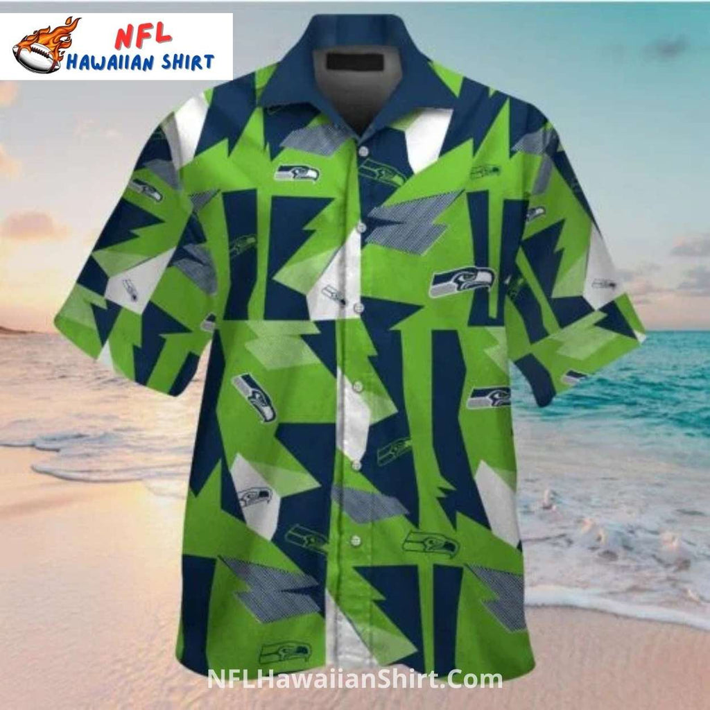 Seahawks Hawaiian Shirt With Bold Zigzag And Logo Print