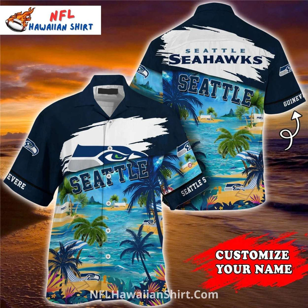 Seahawks Hawaiian Shirt With Custom Name And Beach Sunset Theme
