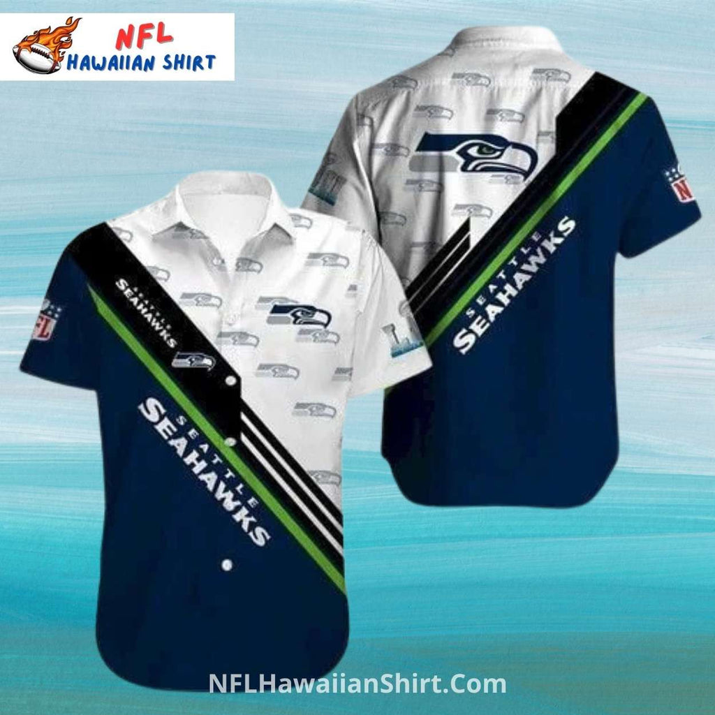 Seahawks Hawaiian Shirt With Diagonal Stripes And Logo Print