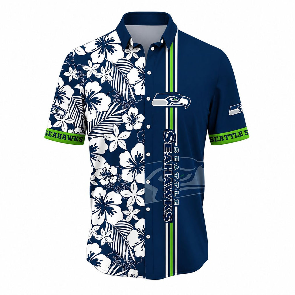 Classic Monochrome Stripe Seattle Seahawks Aloha Shirt