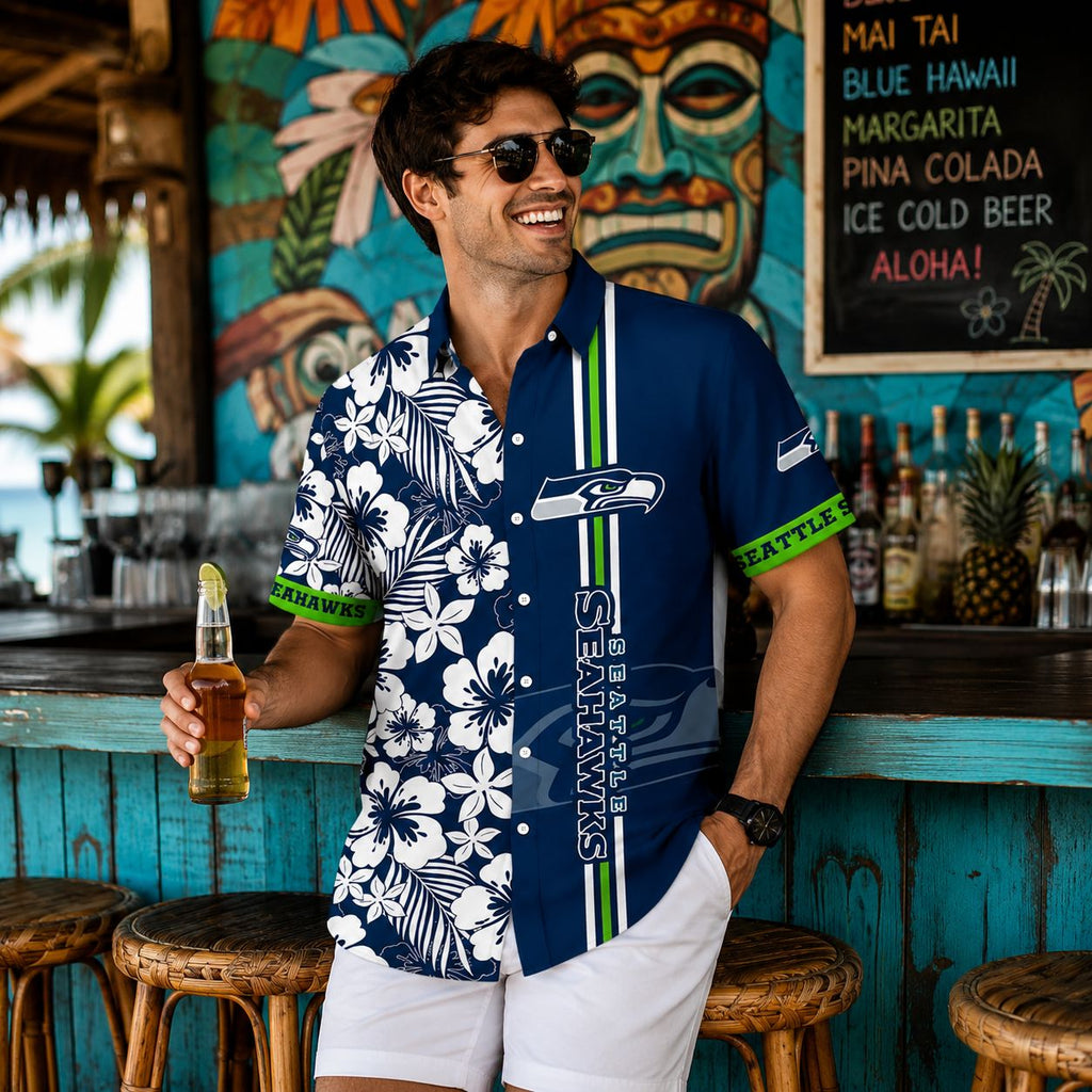 Classic Monochrome Stripe Seattle Seahawks Aloha Shirt