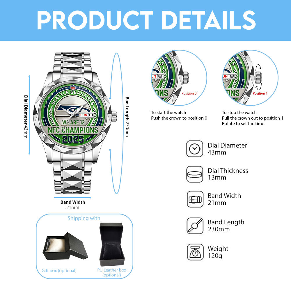 Seattle Seahawks 2025 NFC Champions Alloy Luxury Quartz Watch - MAITM14617