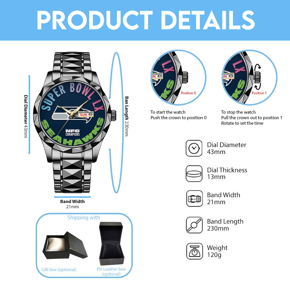 Seattle Seahawks 2025 NFC Champions Alloy Luxury Quartz Watch - TANTN20638