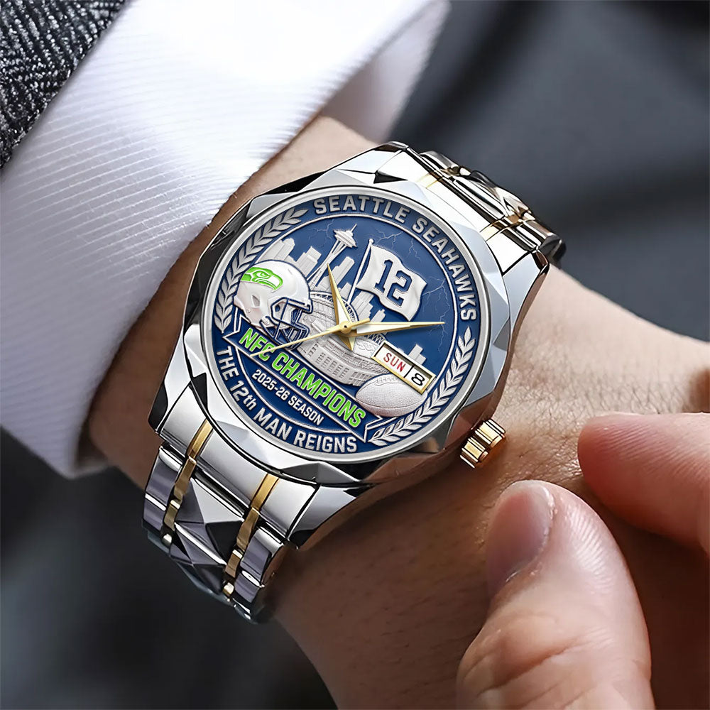 Seattle Seahawks 2025 NFC Champions Alloy Luxury Quartz Watch - TANTN20680