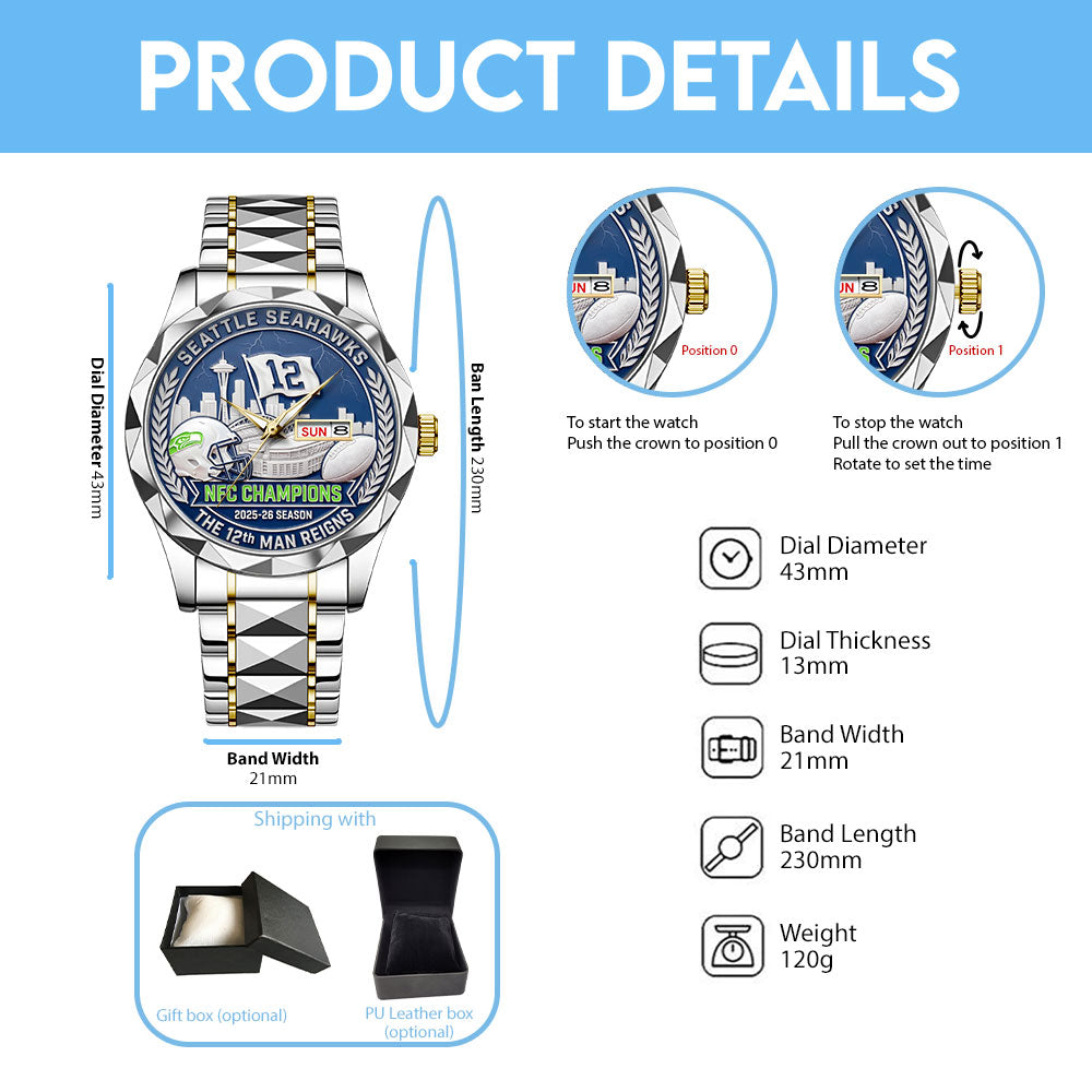 Seattle Seahawks 2025 NFC Champions Alloy Luxury Quartz Watch - TANTN20680