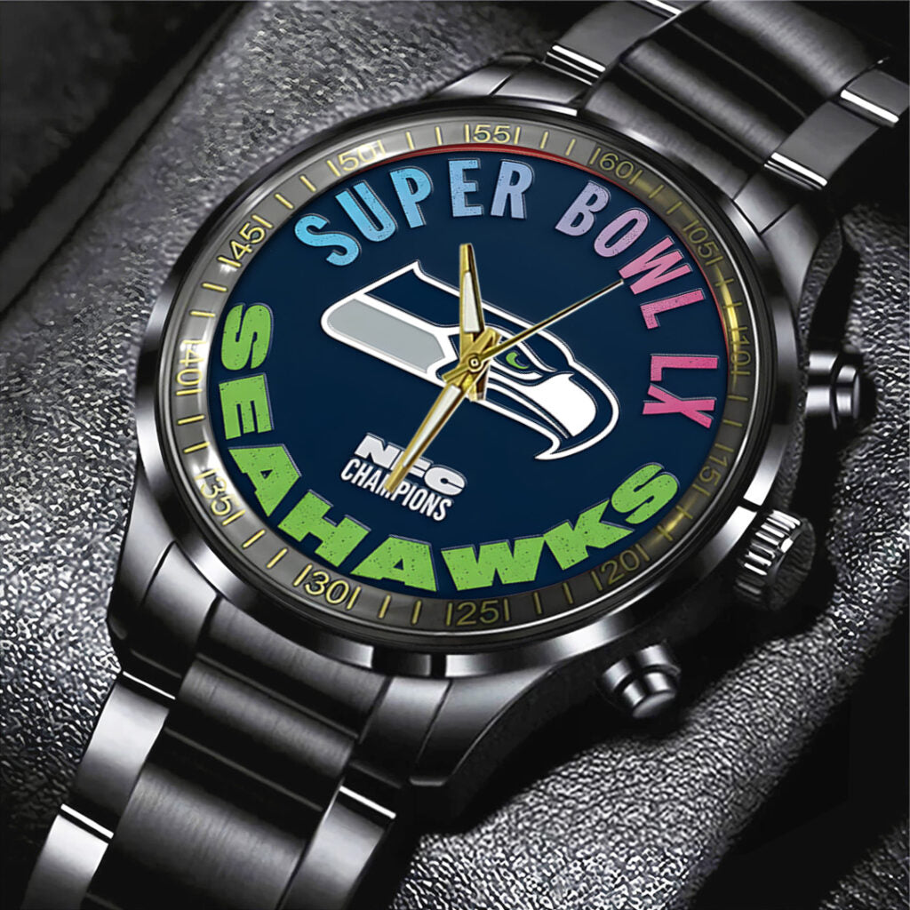 Seattle Seahawks 2025 NFC Champions Black Stainless Steel Watch - TANTN20639