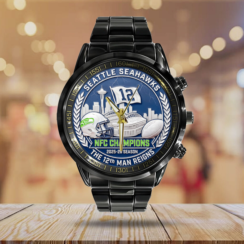 Seattle Seahawks 2025 NFC Champions Black Stainless Steel Watch - TANTN20681
