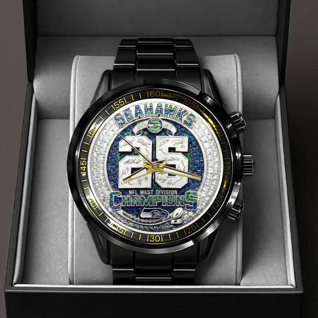 Seattle Seahawks 2025 NFC West Champions Black Stainless Steel Watch - HOATT15765