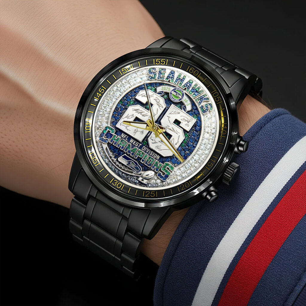 Seattle Seahawks 2025 NFC West Champions Black Stainless Steel Watch - HOATT15765