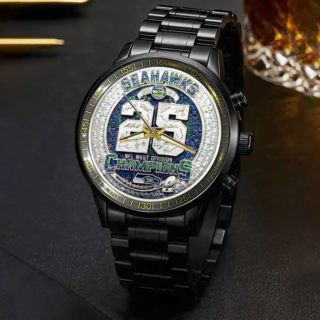 Seattle Seahawks 2025 NFC West Champions Black Stainless Steel Watch - HOATT15765