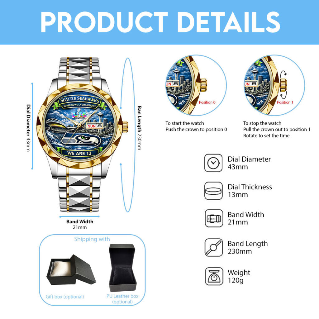 Seattle Seahawks 2025 Super Bowl LX Champions Alloy Luxury Quartz Watch - GNE5072