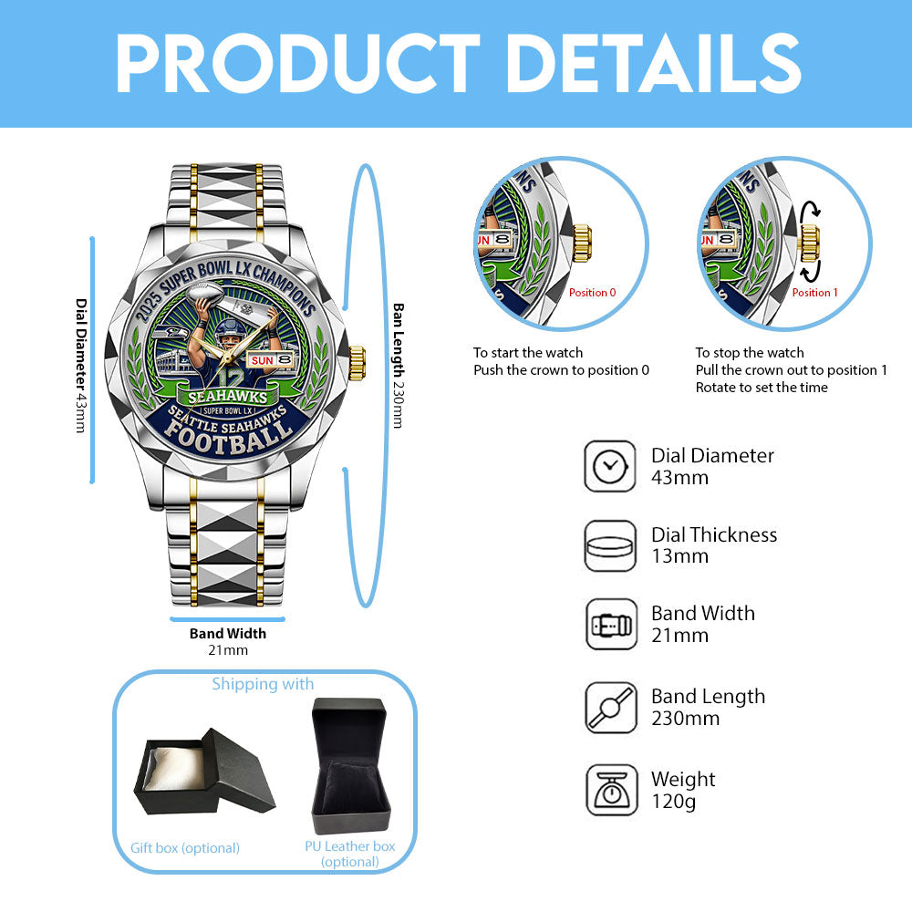 Seattle Seahawks 2025 Super Bowl LX Champions Alloy Luxury Quartz Watch - TANTN20970