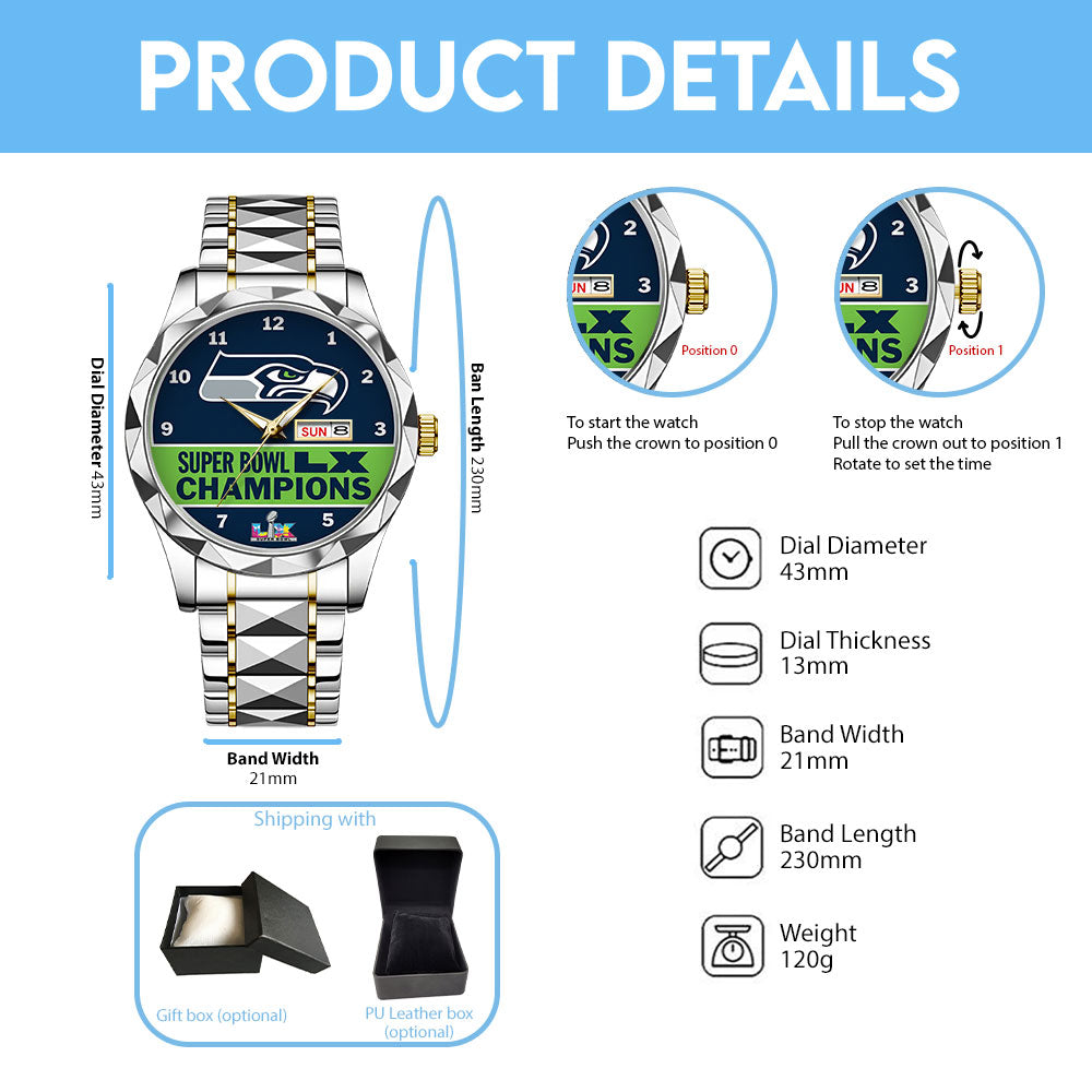 Seattle Seahawks 2025 Super Bowl LX Champions Alloy Luxury Quartz Watch - TANTN20989