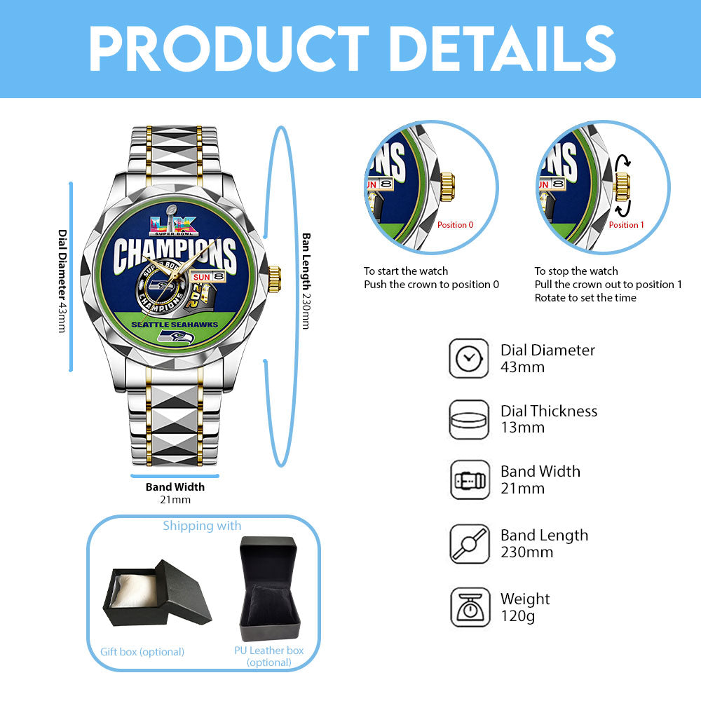Seattle Seahawks 2025 Super Bowl LX Champions Alloy Luxury Quartz Watch - TANTN21009