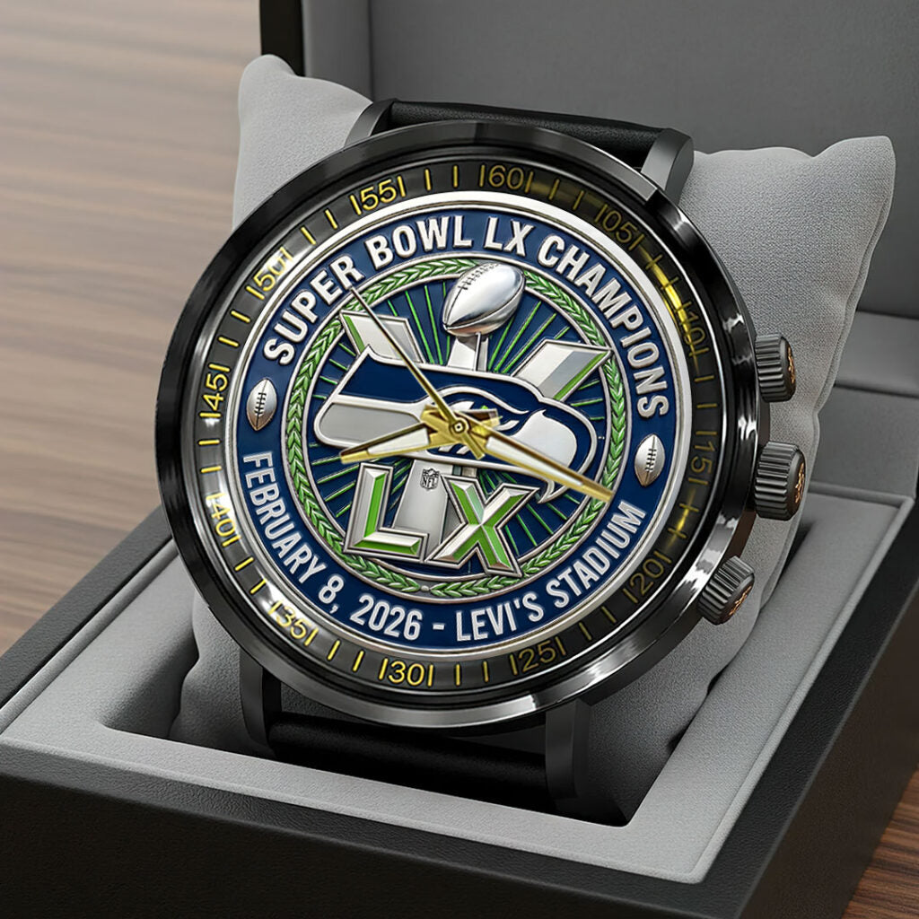 Seattle Seahawks 2025 Super Bowl LX Champions Black Stainless Steel Watch - HOATT16156