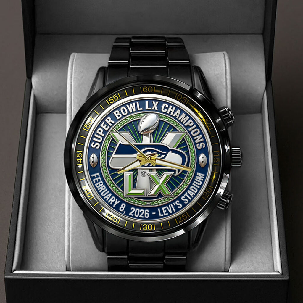 Seattle Seahawks 2025 Super Bowl LX Champions Black Stainless Steel Watch - HOATT16156