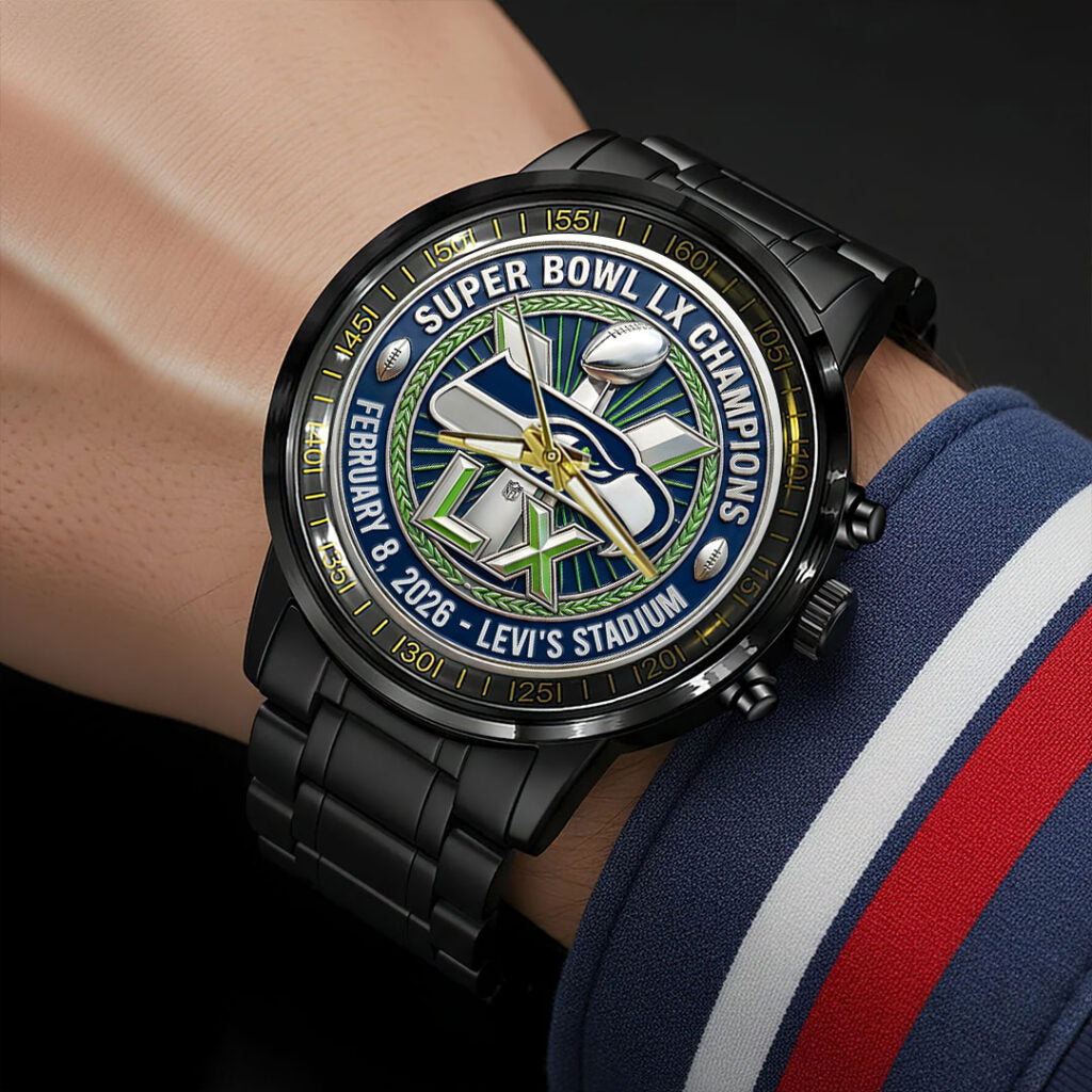 Seattle Seahawks 2025 Super Bowl LX Champions Black Stainless Steel Watch - HOATT16156