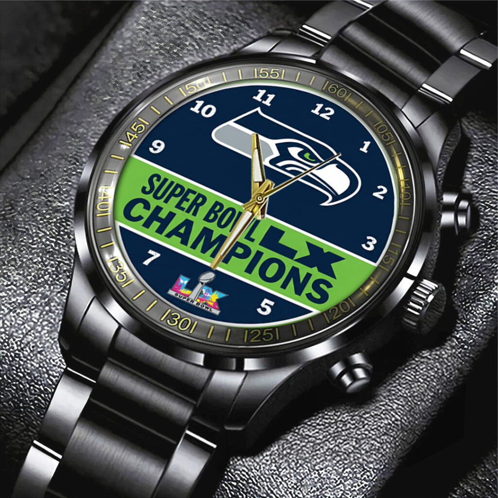 Seattle Seahawks 2025 Super Bowl LX Champions Black Stainless Steel Watch - TANTN20990