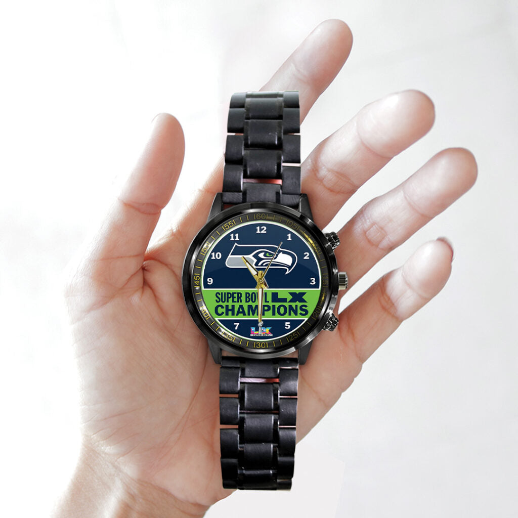 Seattle Seahawks 2025 Super Bowl LX Champions Black Stainless Steel Watch - TANTN20990