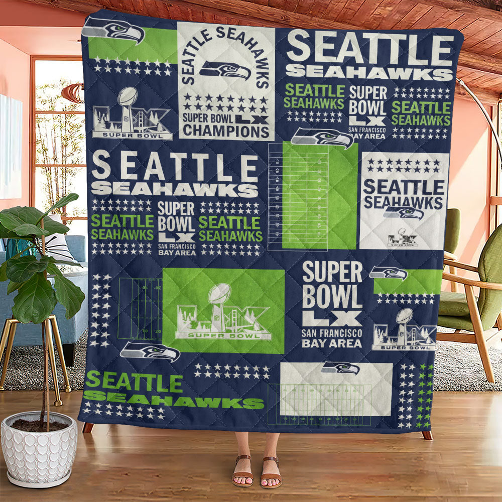 Seattle Seahawks 2025 Super Bowl LX Champions Quilt Blanket - TMTHU3942