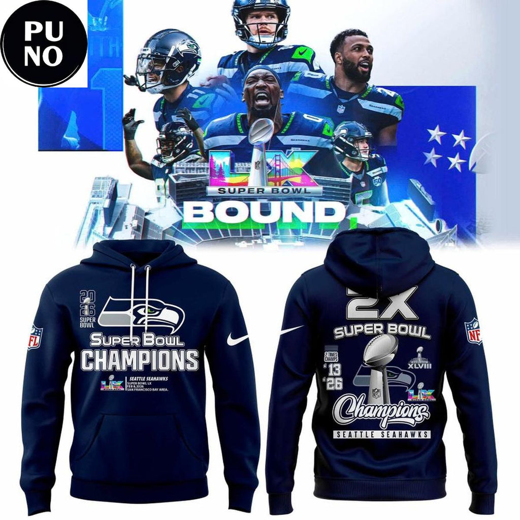 Seattle Seahawks 2026 2 Times Super Bowl Champions NFL Hoodie T-Shirt