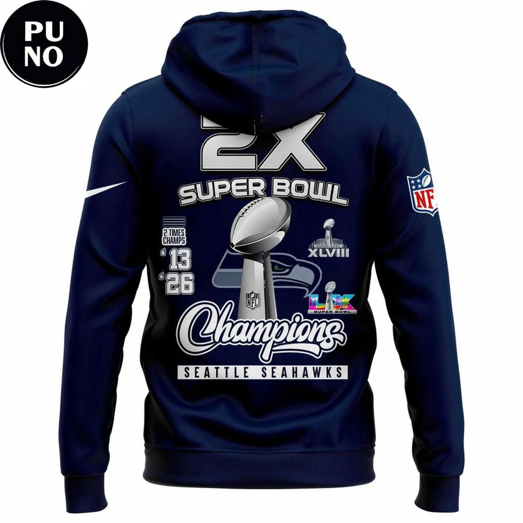 Seattle Seahawks 2026 2 Times Super Bowl Champions NFL Hoodie T-Shirt