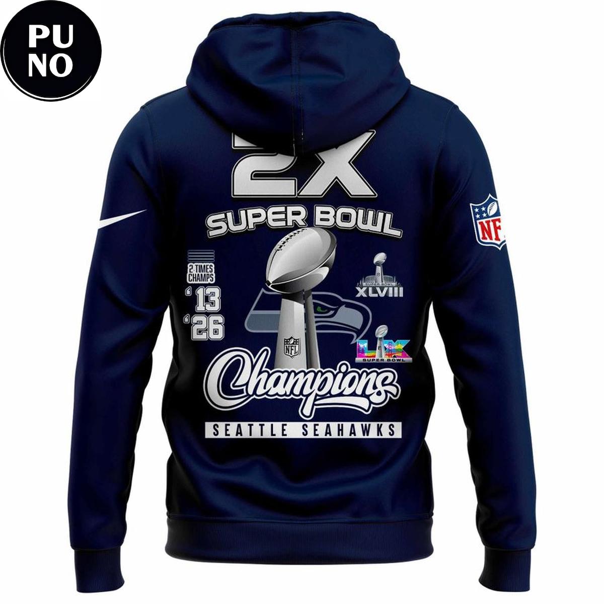 Seattle Seahawks 2026 2 Times Super Bowl Champions NFL Hoodie T-Shirt