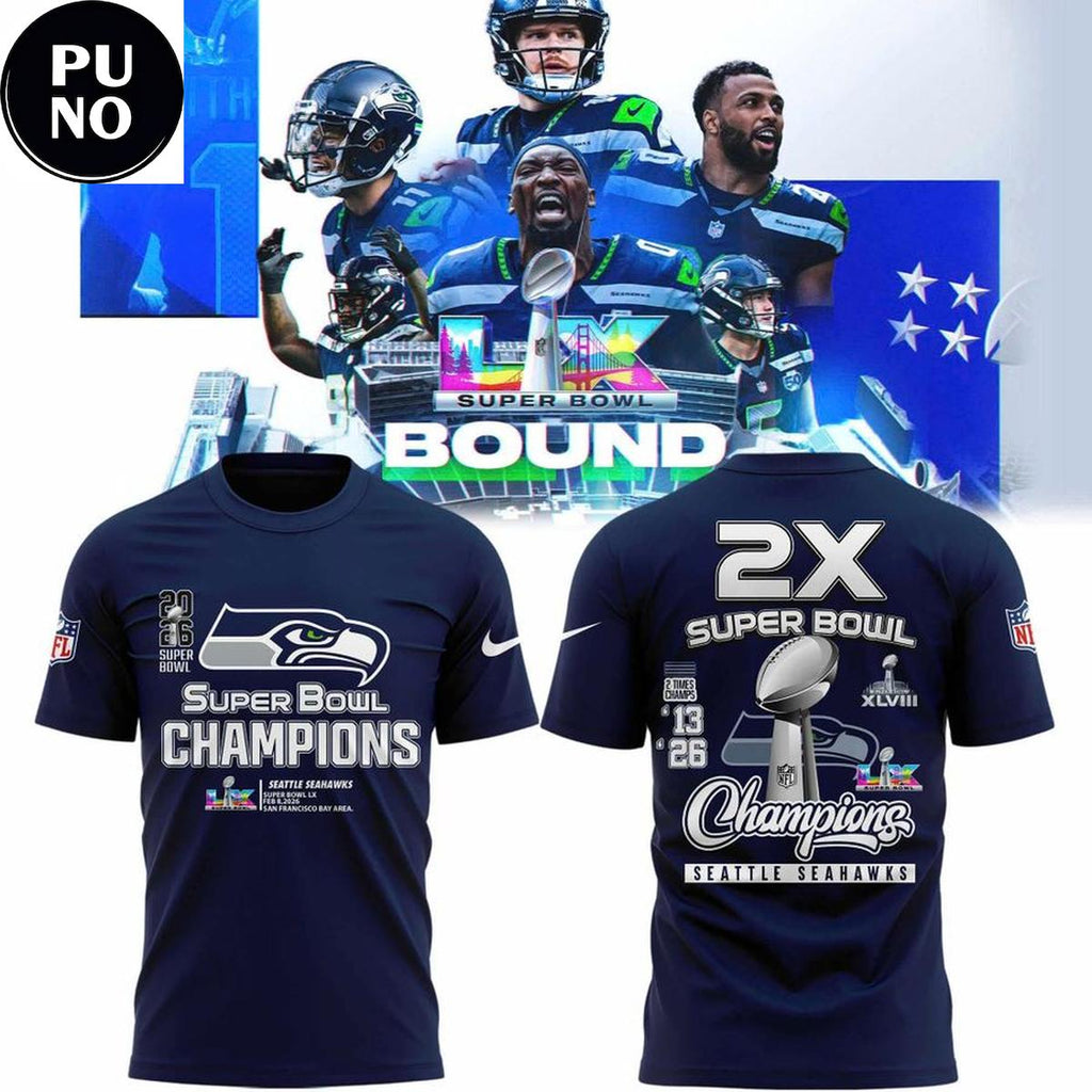 Seattle Seahawks 2026 2 Times Super Bowl Champions NFL Hoodie T-Shirt