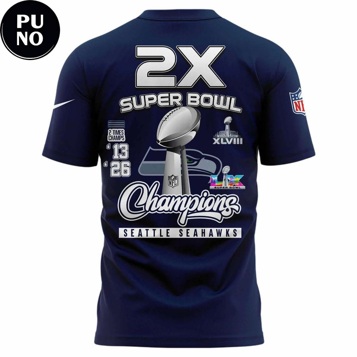 Seattle Seahawks 2026 2 Times Super Bowl Champions NFL Hoodie T-Shirt