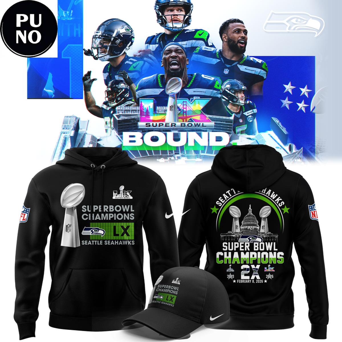 Seattle Seahawks 2x Super Bowl Champions Hoodie T-Shirt