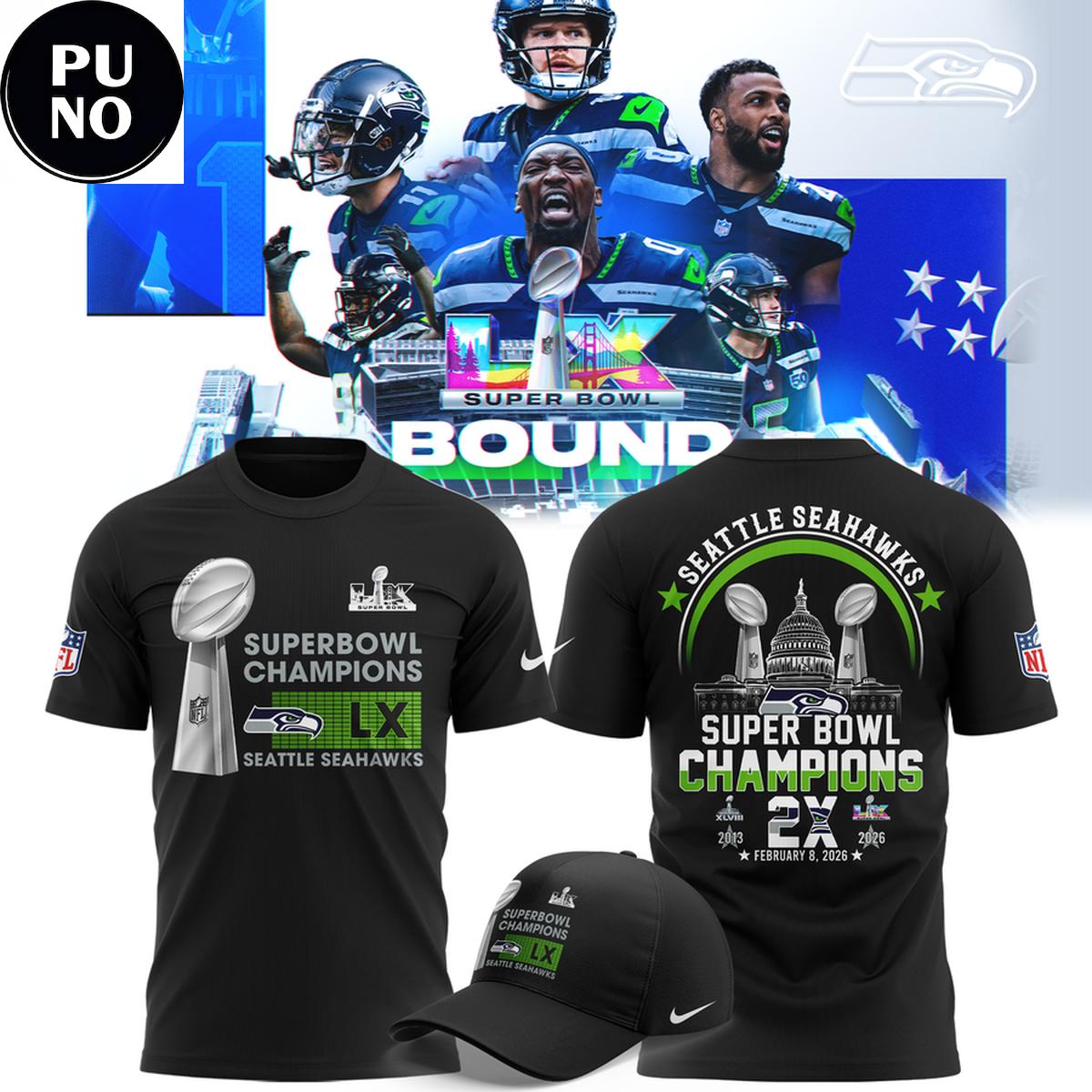 Seattle Seahawks 2x Super Bowl Champions Hoodie T-Shirt