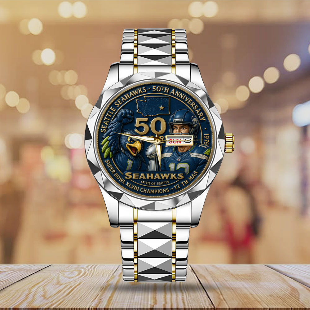 Seattle Seahawks 50th Anniversary Alloy Luxury Quartz Watch - MAITM14427