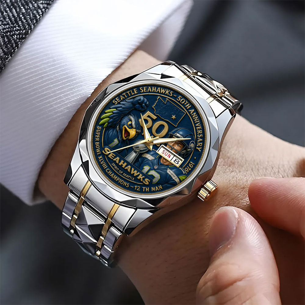 Seattle Seahawks 50th Anniversary Alloy Luxury Quartz Watch - MAITM14427