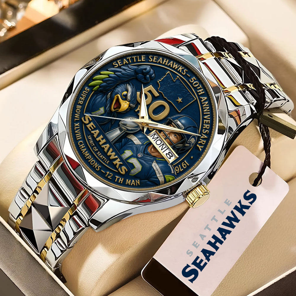 Seattle Seahawks 50th Anniversary Alloy Luxury Quartz Watch - MAITM14427