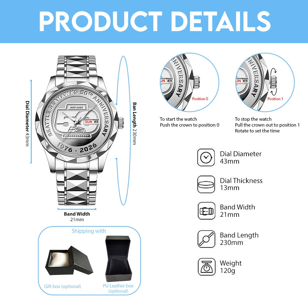 Seattle Seahawks 50th Anniversary Alloy Luxury Quartz Watch - MAITM14448
