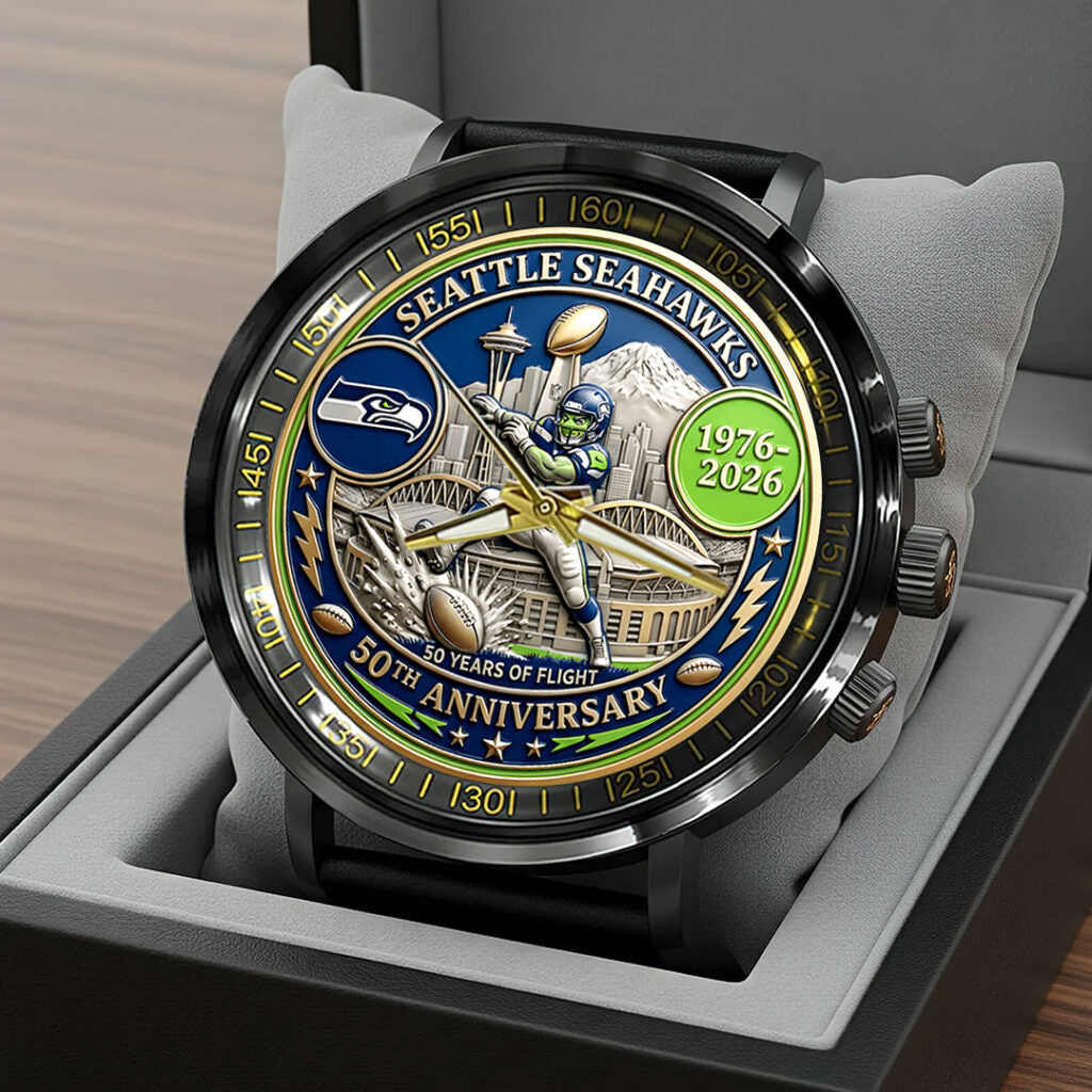 Seattle Seahawks 50th Anniversary Black Stainless Steel Watch - HOATT15730