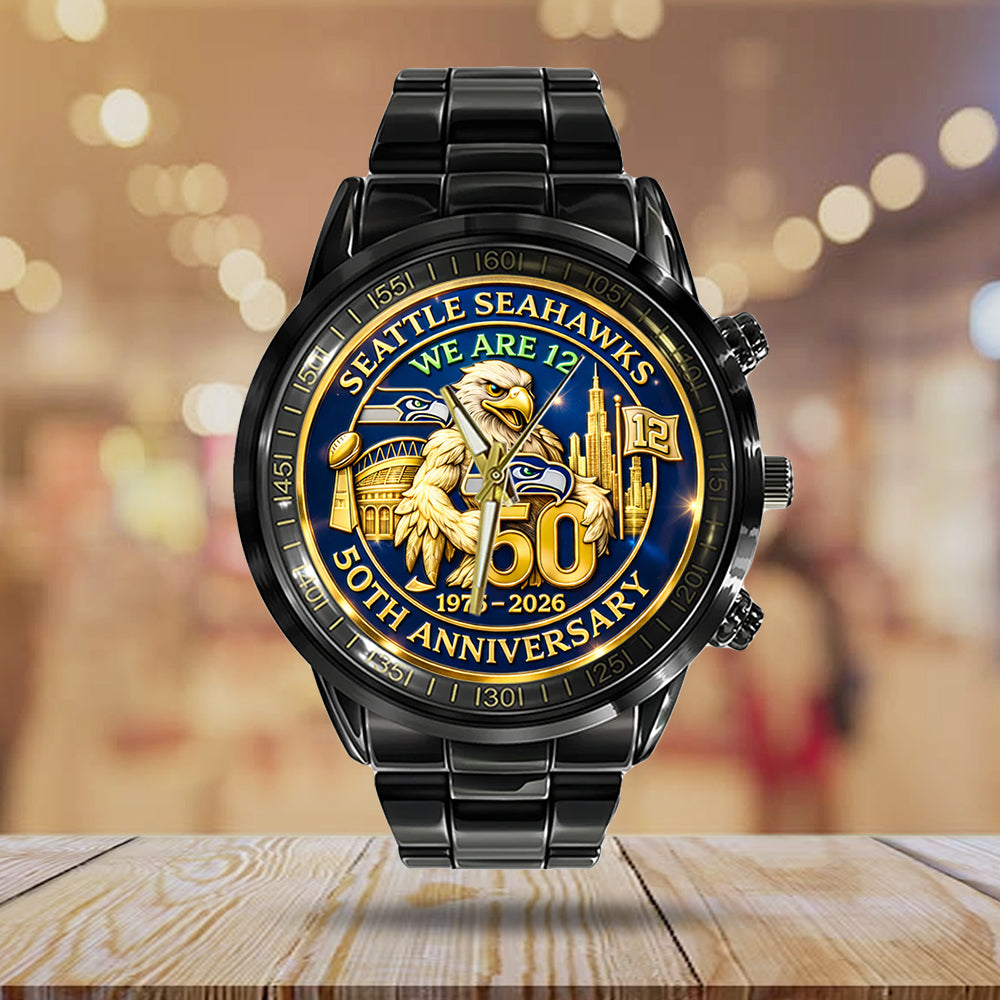 Seattle Seahawks 50th Anniversary Black Stainless Steel Watch - MAITM14412